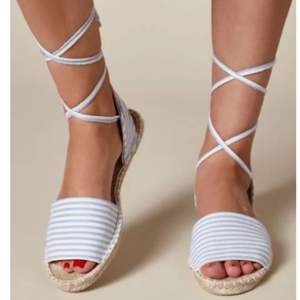 Blue and white lace up espadrille sandals NWT